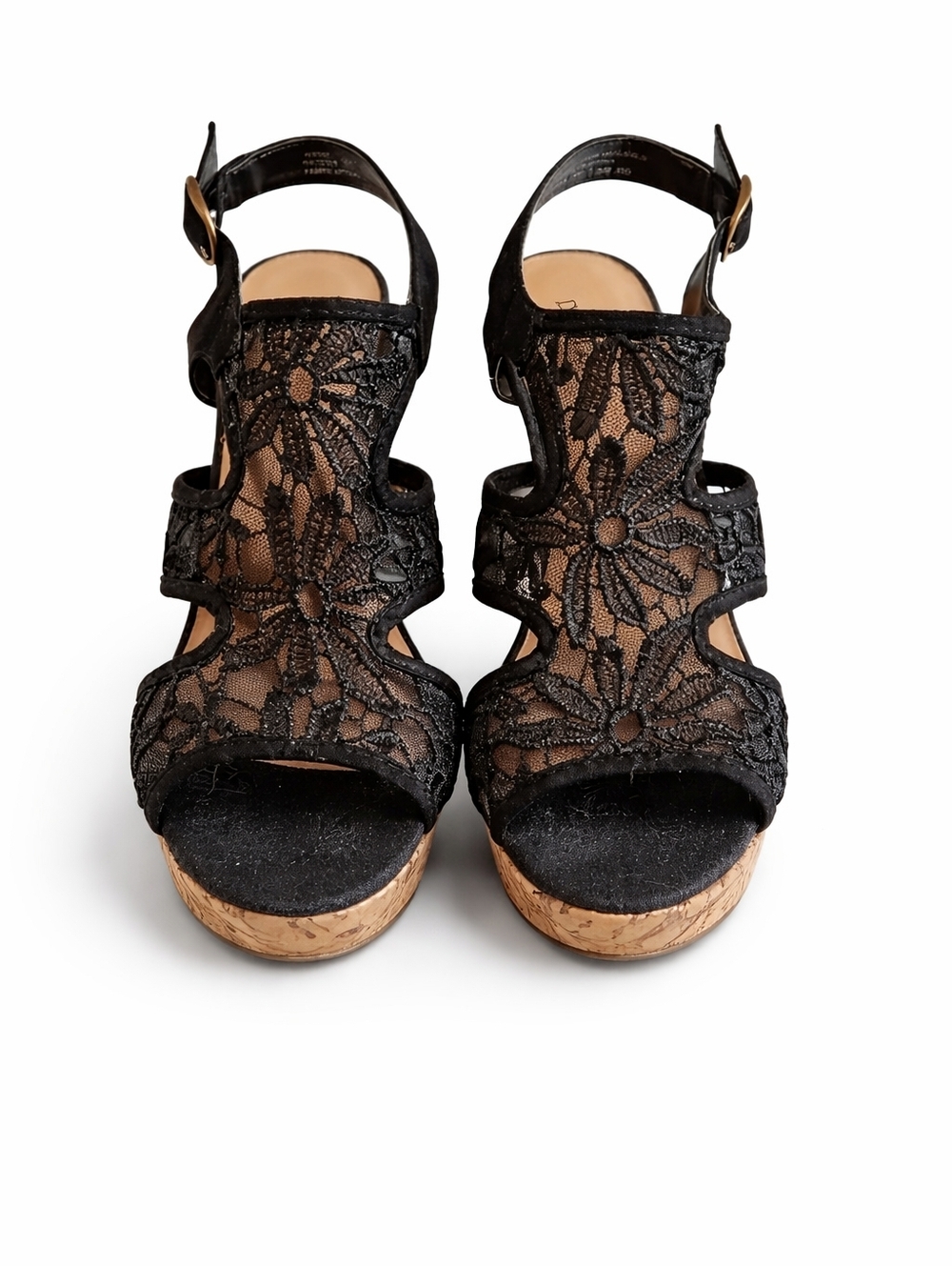 DEPT 222 Artesia Black Women's Platform Cork Sandals 4" Heel Side Buckle 8W - Picture 2 of 13